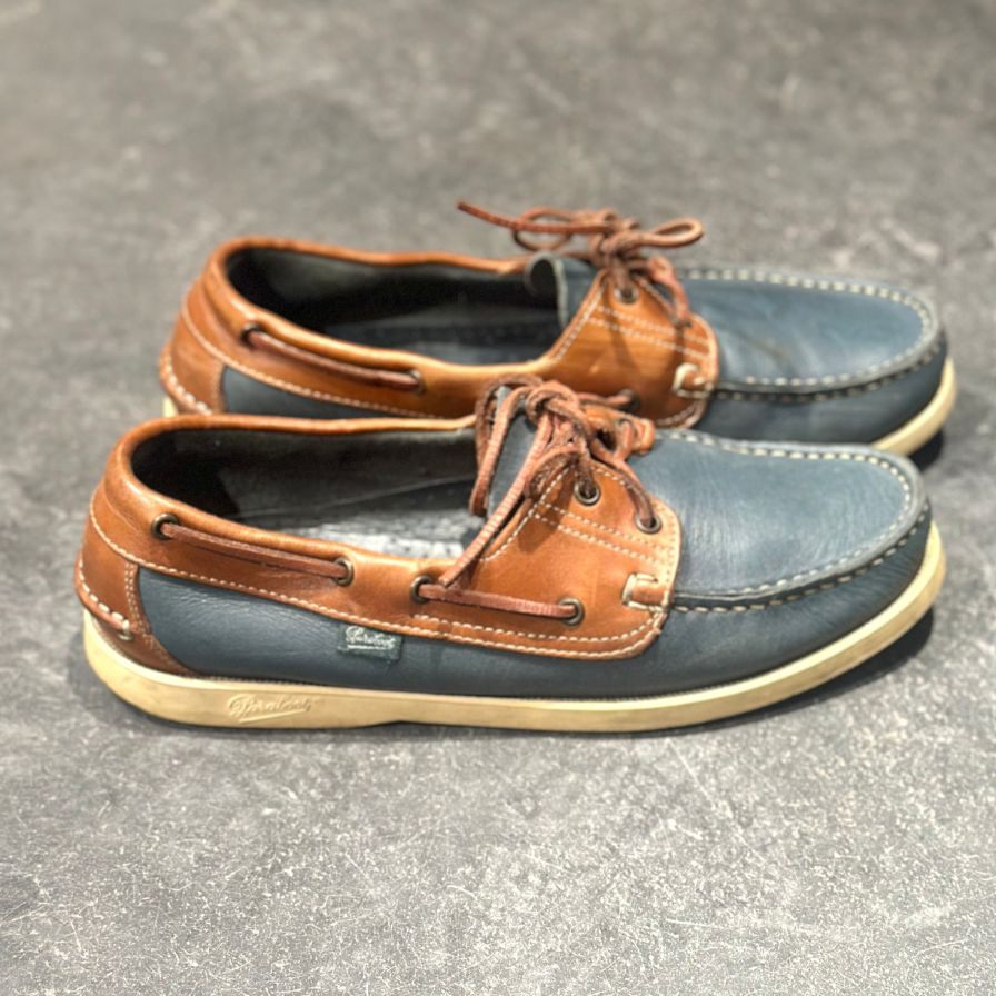 パラブーツ レザーデッキシューズ バース ブルーブラウンコンビ メンズ UK8 PARABOOT デッキシューズ 約26.5cm【LA】【中古】