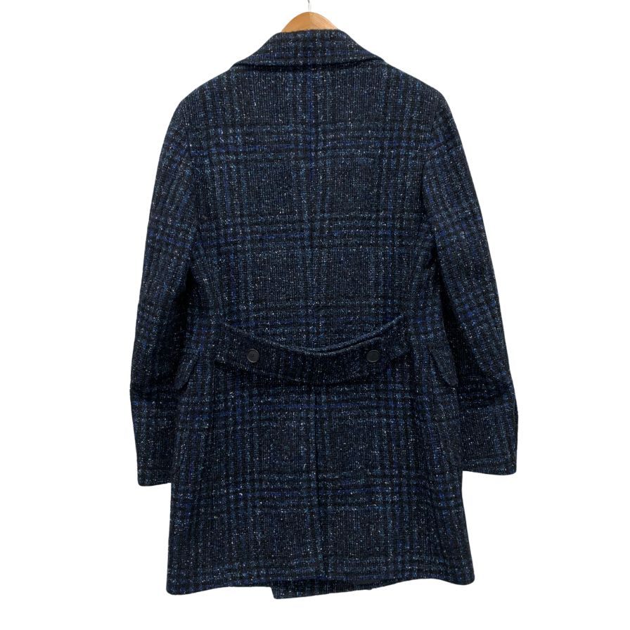 美品◆タリアトーレ チェスターコート ダブルプレスト ツイード チェック モヘア混 ブルー系 メンズ サイズ48 TAGLIATORE 【AFA23】
