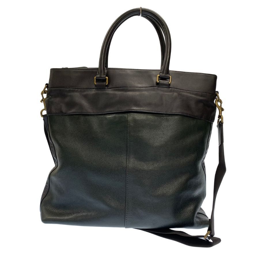 極美品◆コーチ トートバッグ 2WAY F71337 レザー グリーン×ブラウン メンズ COACH【AFE4】