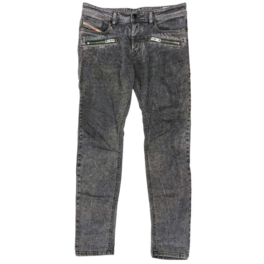 ディーゼル デニムパンツ SLEENKER-ZIP ボタンフライ USED加工 メンズ W30 ブラック DIESEL 【AFB31】
