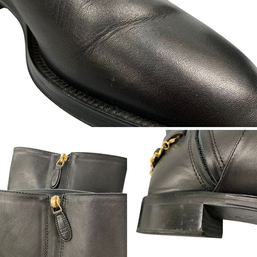 シャネル ロングブーツ G39171 チェーン ゴールド金具 ココマーク 22AW レザー 40C レディース ブラック CHANEL 約26.0cm【AFC47】