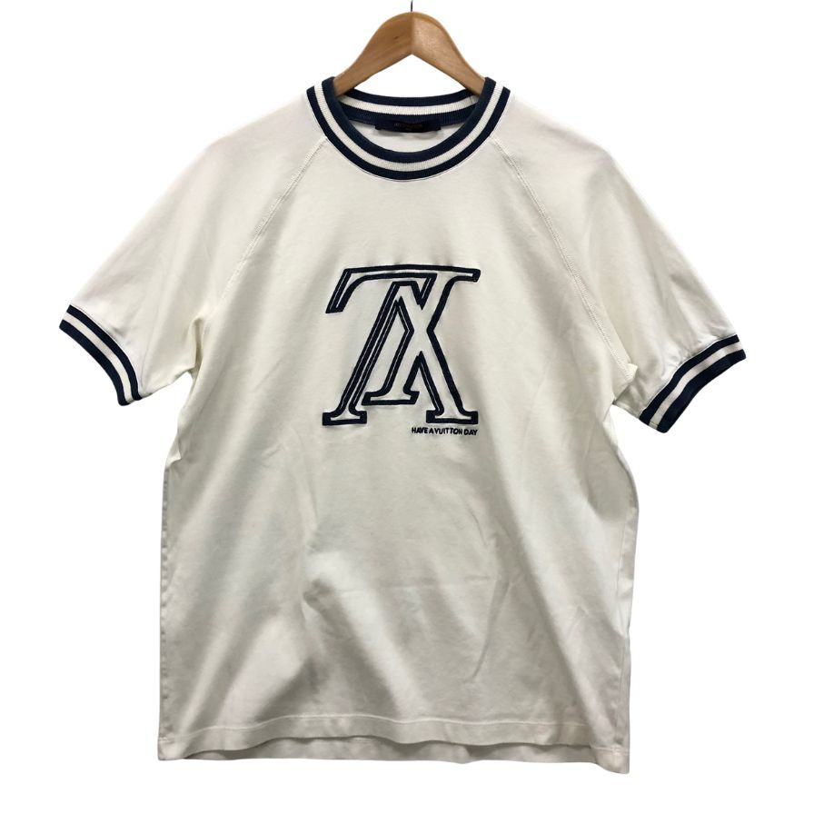 美品◆ルイヴィトン Tシャツ アップサイドダウン ビッグロゴ ホワイト メンズ サイズL Louis Vuitton 【AFB25】