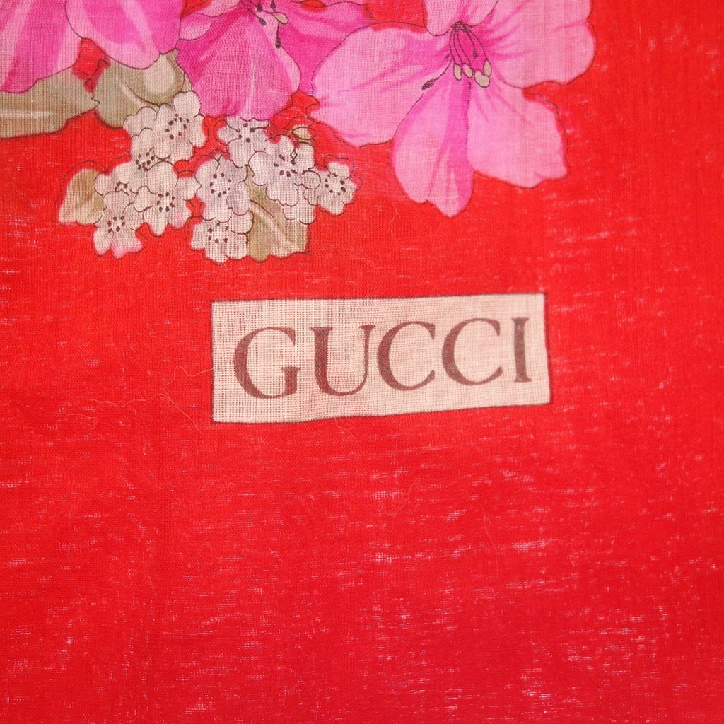 美品◆グッチ 大判スカーフ ストール コットン100% 花柄 レッド系 GUCCI【AFI20】