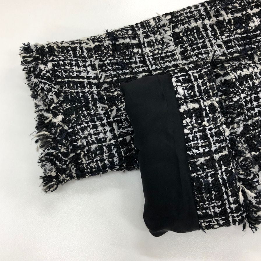 美品◆ルネ ティシュー ノーカラー ツイードジャケット 6343050 38サイズ ブラック系 6343050 Rene Tissue 【AFB42】