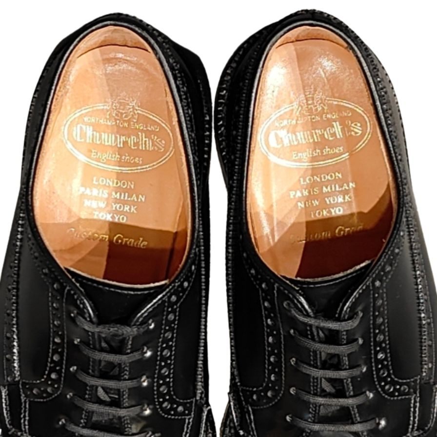 チャーチ レザーシューズ グラフトン 173ラスト 5都市 ポリッシュドバインダーカーフ メンズ サイズUK55F ブラック Church's GRAFTON ビジネスシューズ 約24.5cm【LA】【中古】