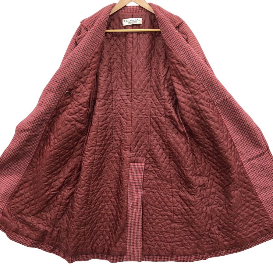 美品◆クリスチャンディオール プレタポルテ 70年代 コート ウール ダブル チェスターコートレディース レッド 裏キルティング Christian Dior 【AFA9】