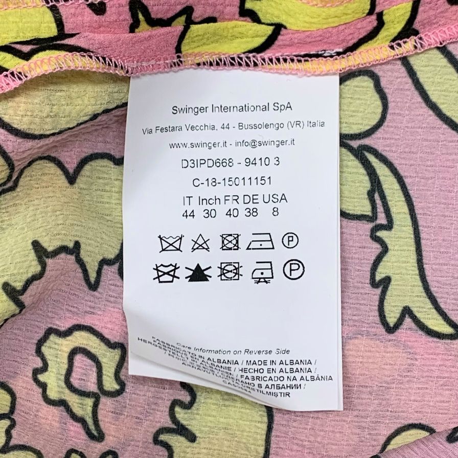 極美品◆クラス ロベルト カヴァリ ノースリーブ ワンピース 総柄 レデイース サイズUS8 ピンク系総柄 class roberto cavalli 【AFB25】