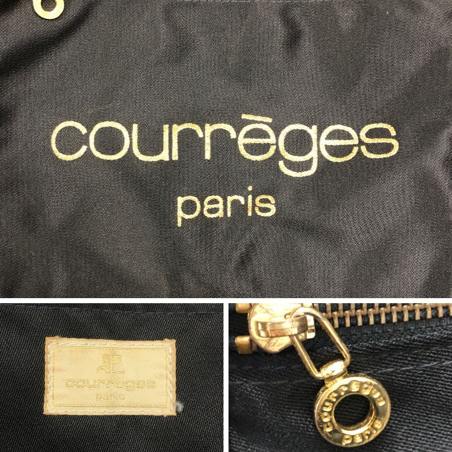 クレージュ ボストンバッグ ゴールドロゴ ブラック トラベルバッグ ショルダーバッグ courreges【AFE3】