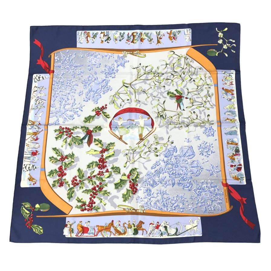 エルメス カレ90 neige d antan 去年の雪 ネイビー レディース HERMES【AFI13】