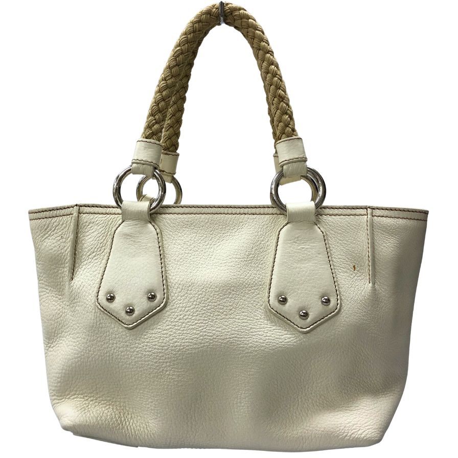 プラダ ハンドバッグ グレインレザー 編み込み ホワイト レディース PRADA【AFE12】