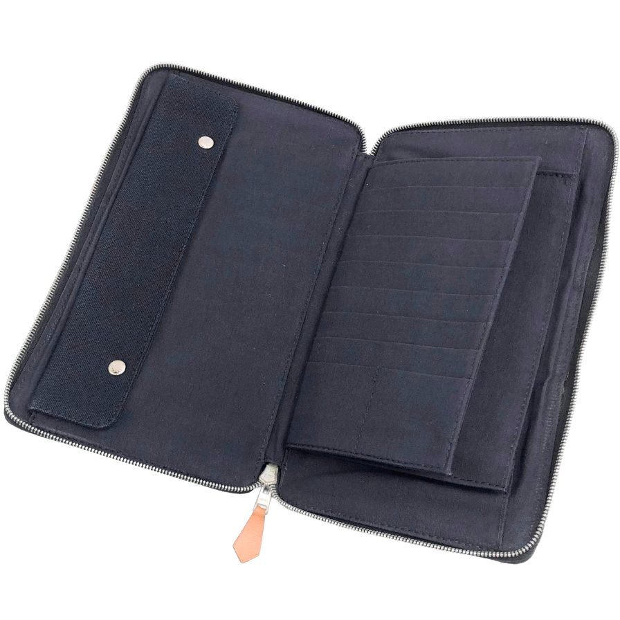 エルメス 長財布 フールトゥ パースGM キャンバス シルバー金具 ラウンドファスナー ブラック HERMES【AFI20】