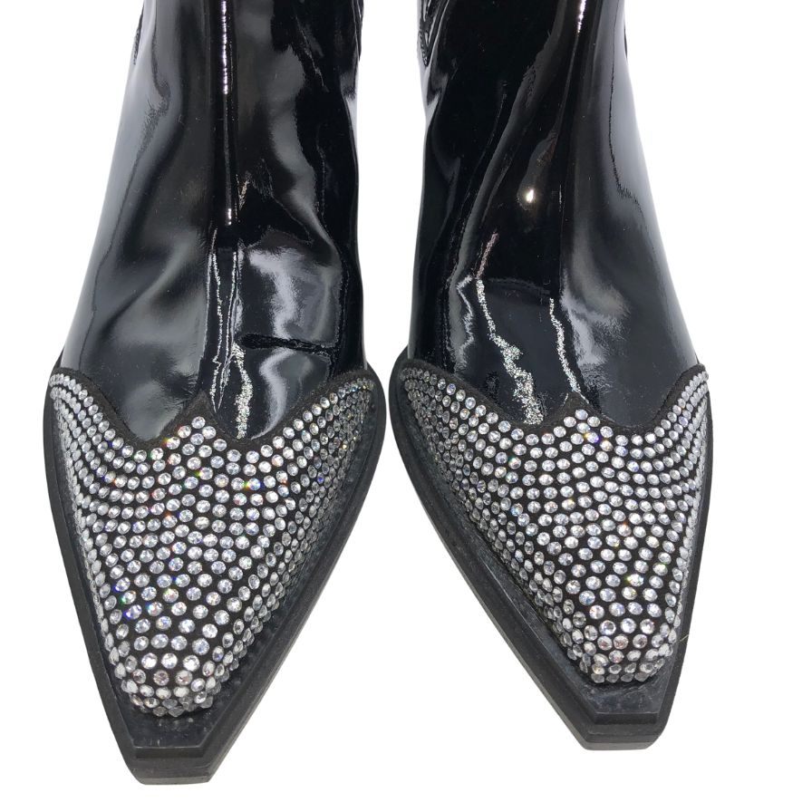 アレクサンドル ボーティエ ヒールブーツ パテントレザー ラインストーン ブラック レディース サイズ36 Alexandre Vauthier 約22.5cm【AFC47】