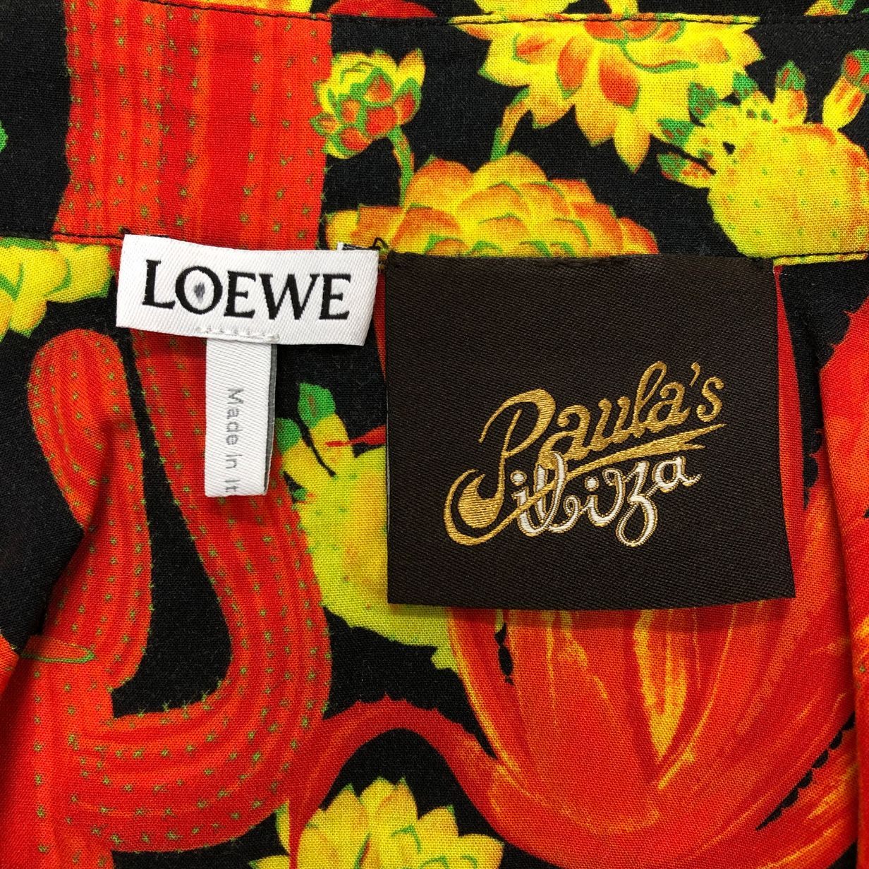 美品◆ロエベ×パウラズイビザ 長袖シャツ 総柄 レーヨン レディース サイズ34 LOEWE×Paulas Ibiza 【AFB27】