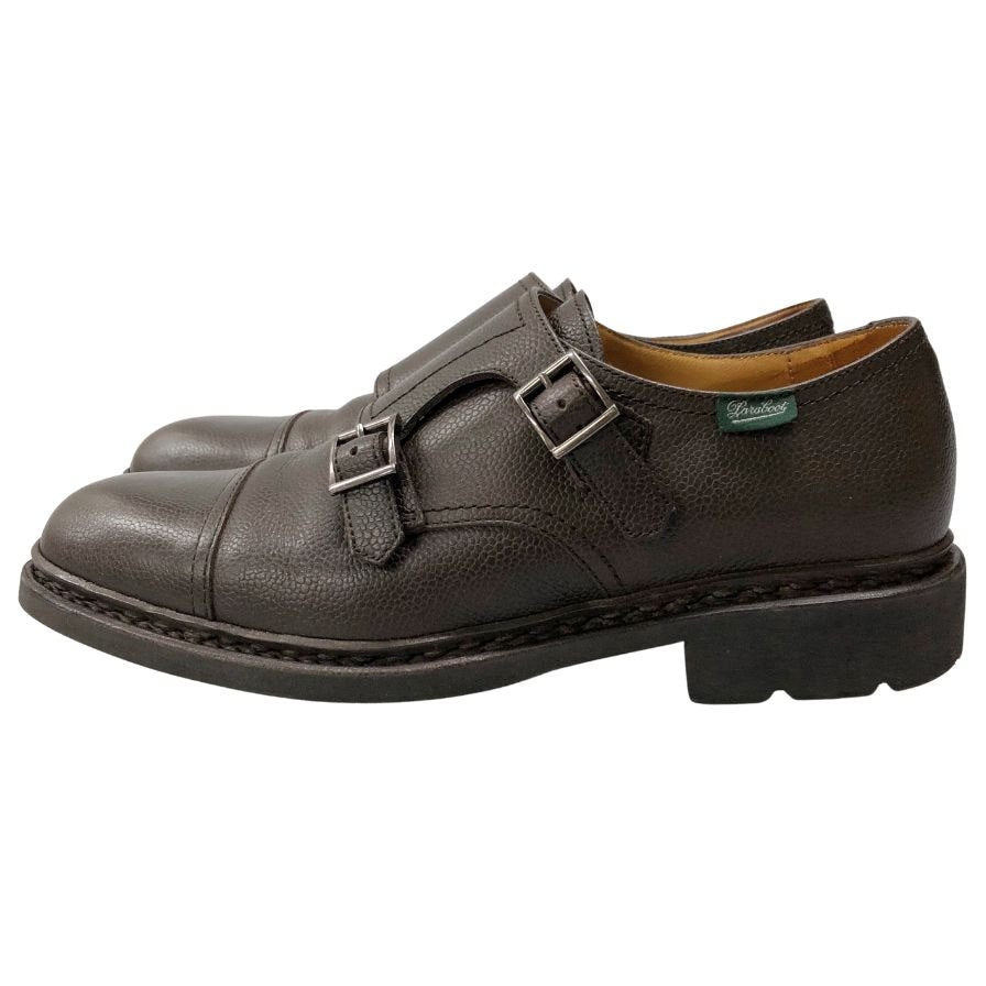 パラブーツ ポー ダブルモンク グレインレザー ブラウン サイズ 6 Paraboot ビジネスシューズ 約24.5cm【LA】【中古】