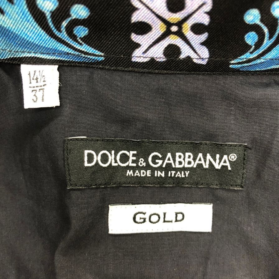 美品◆ドルチェ&ガッバーナ ゴールド ロングスリーブシャツ グラフィック CAROLVS MAGNVS メンズ サイズ37 DOLCE&GABBANA 【AFB1】
