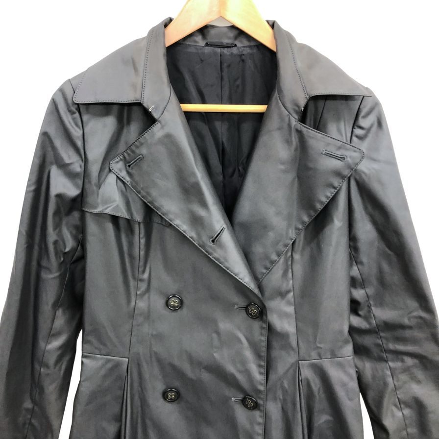 中古◆アナイ トレンチコート ポリエステル ロング丈 光沢 玉虫 チャコール グレー レディース サイズ38 ANAYI 【AFA3】