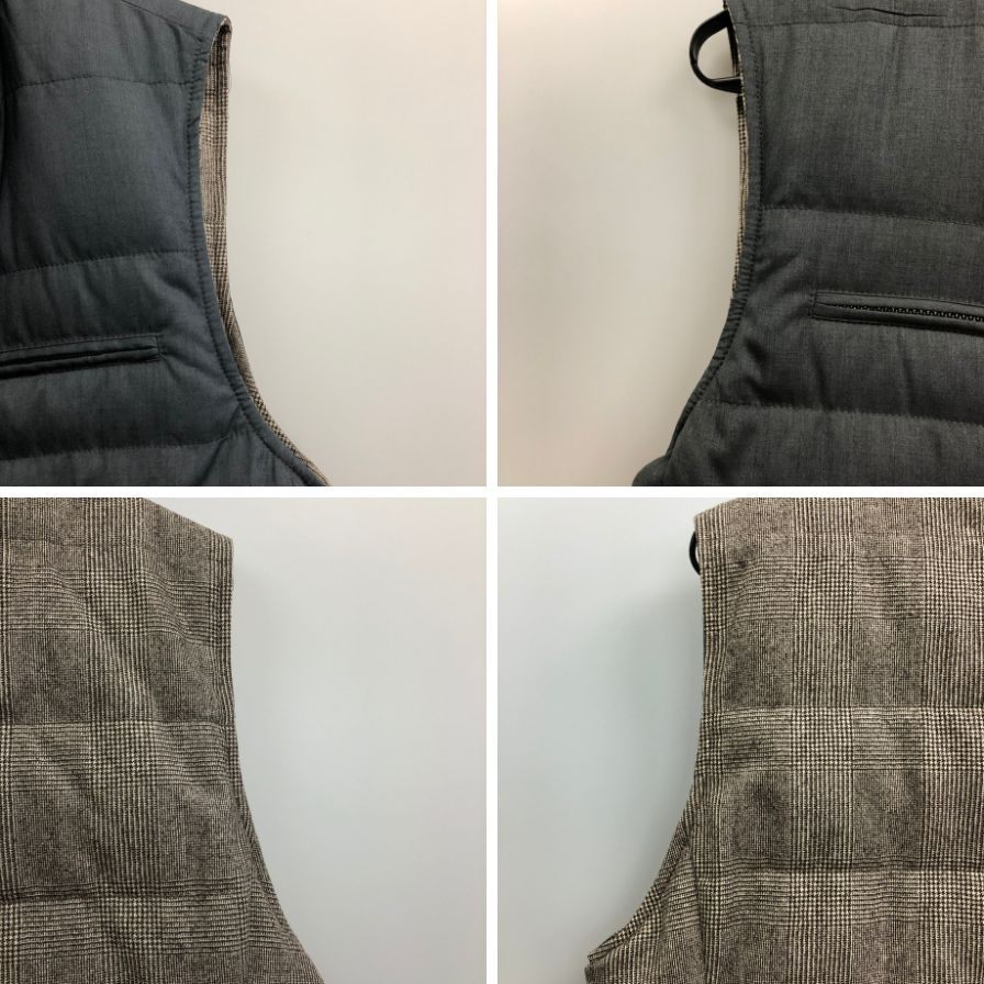 美品◆ブルネロクチネリ ウール ダウンベスト リバーシブル チェック柄 ネイビー サイズL メンズ BRUNELLO CUCINELLI 【AFA17】