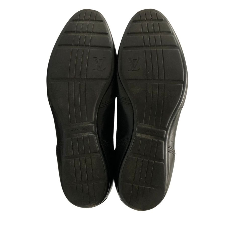 ルイヴィトン レザー ローカット スニーカー シューズ 靴 #6 1/2 GO0035 ブラック メンズ LOUIS VUITTON LEATHER LOW CUT SNEAKERS 約25.5cm【AFC4】