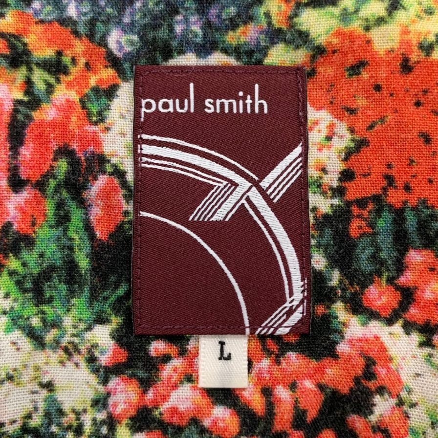 美品◆ポールスミス シャツ 長袖 Seed Packe PRINT SHIRT 総柄 レッド系 セルロース サイズL メンズ Paul Smith 【AFB27】
