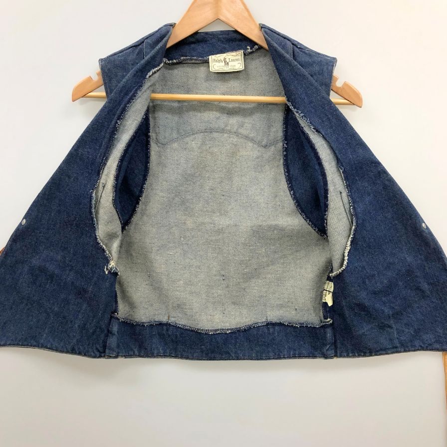 美品◆ラルフローレン 80S ウエスタンタグ デニムベスト ブルー メンズ サイズM RALPH LAUREN 【AFB31】