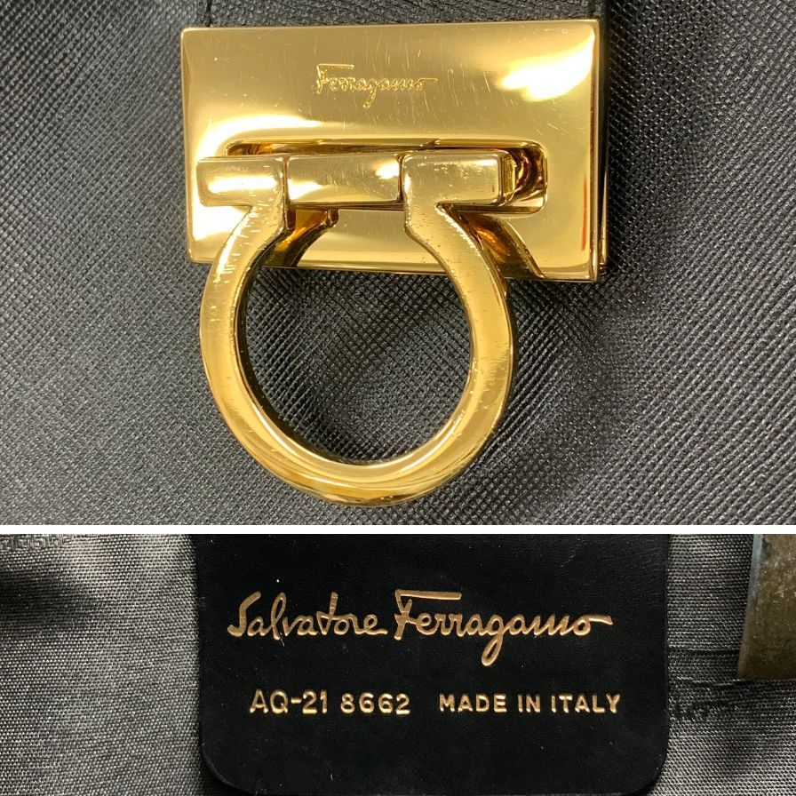 サルヴァトーレ フェラガモ ショルダーバッグ ガンチーニ 金具 レザー AQ21-8662 ブラック ゴールド Salvatore Ferragamo【AFE12】
