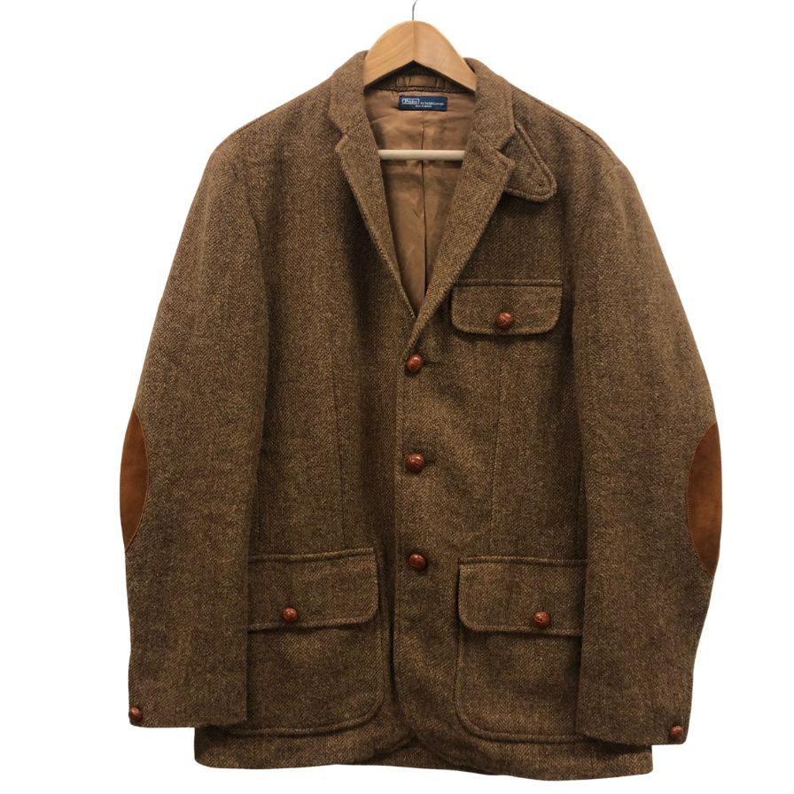 美品◆ポロラルフローレン ツイードジャケット ブラウン 胡桃釦 肘革 エルボパッチ メンズ サイズ40R POLO RALPHLAUREN 【AFB9】