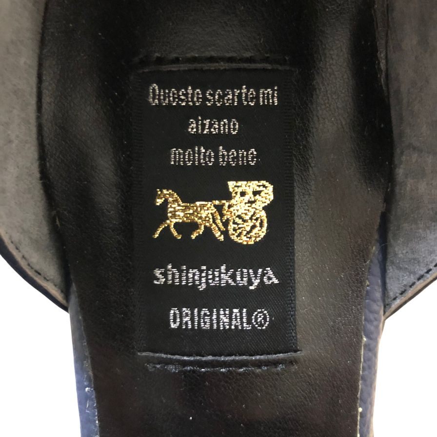 新宿屋 レザーパンプス オーストリッチ 4740-065 ブラック×ブルー 24.5cm レディース shinjukuya 約24.5cm【7F2-1】