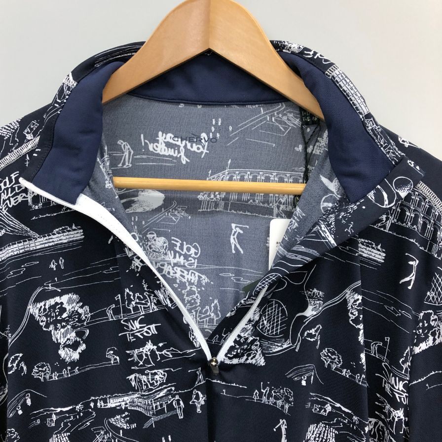 新品同様◆シェルボ Tシャツ ロングスリーブ 総柄 ブラック系 メンズ サイズ48 CHERVO 【AFB5】
