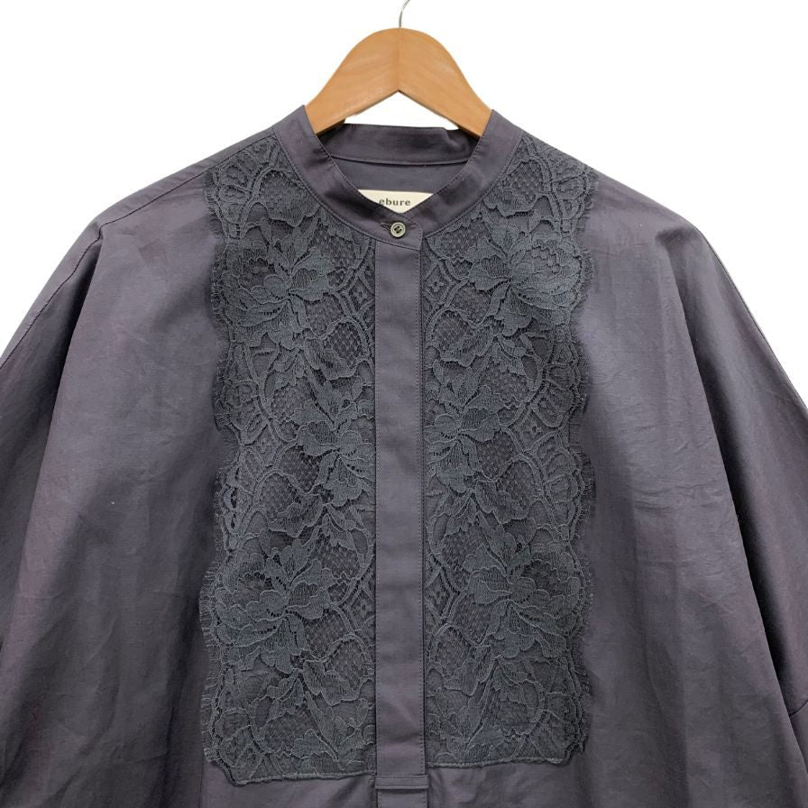 美品◆エブール 半袖シャツ レース ネイビー レディース サイズ38 ebure 【AFB49】