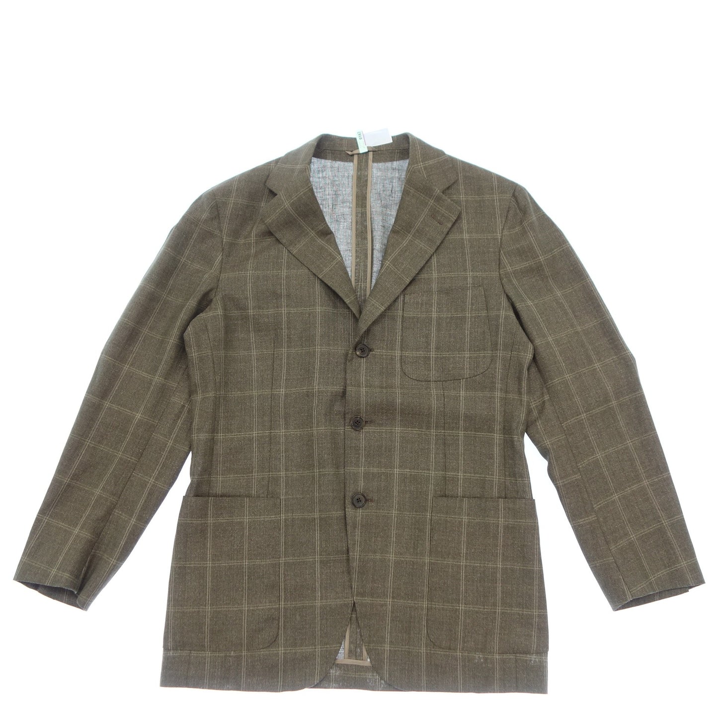 美品◆ベルベスト ジャケット 3B チェック ウール&リネン メンズ ブラウン サイズ48 Belvest【AFB45】