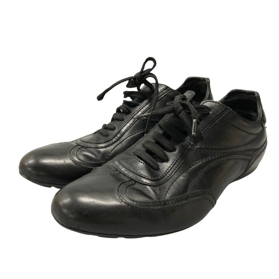 ルイヴィトン レザー ローカット スニーカー シューズ 靴 #6 1/2 GO0035 ブラック メンズ LOUIS VUITTON LEATHER LOW CUT SNEAKERS 約25.5cm【AFC4】