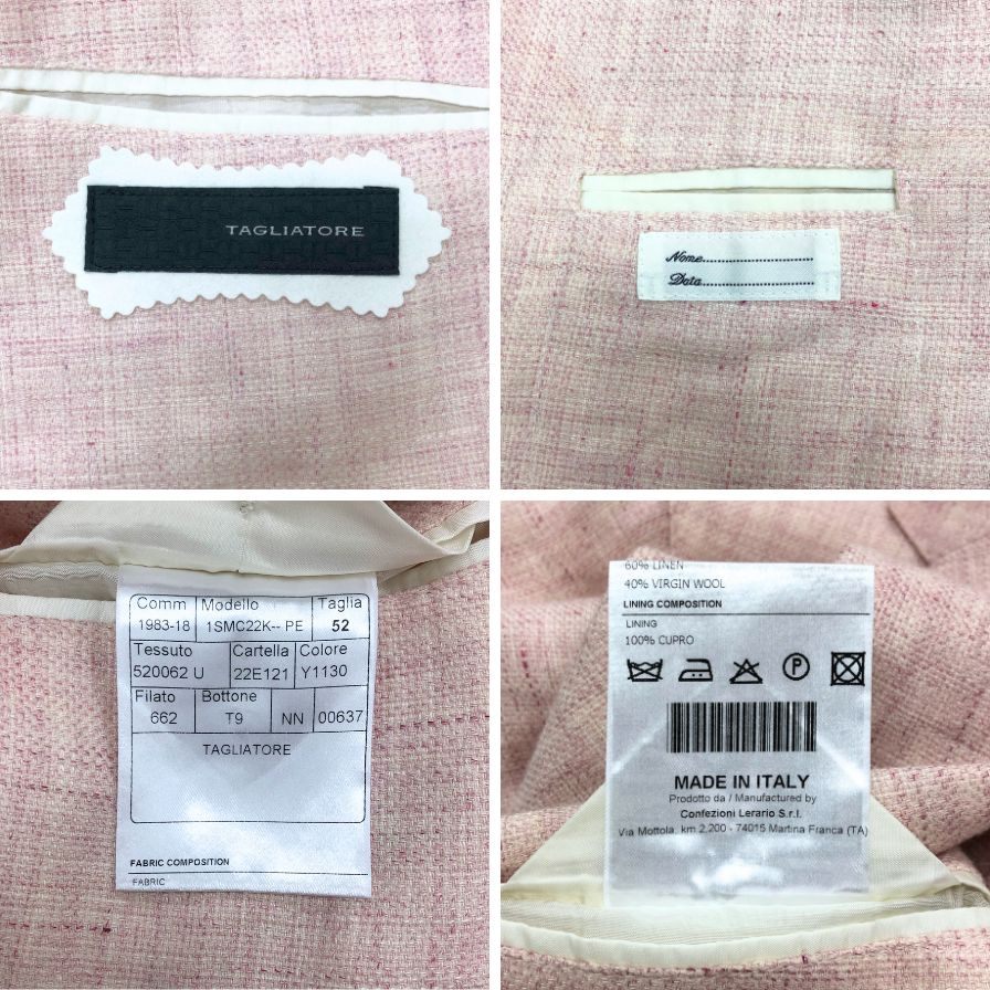 中古◆タリアトーレ ジャケット 2B モンテカルロ 1SMC22K ウール×リネン ピンク サイズ52 TAGLIATORE 【AFB34】