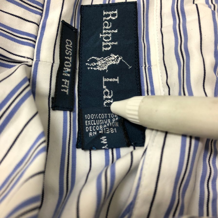 美品◆ポロ ラルフローレン ボタンダウンシャツ 90S オールド ストライプ ブルー系 メンズ サイズXL Polo Ralph Lauren 【AFB43】