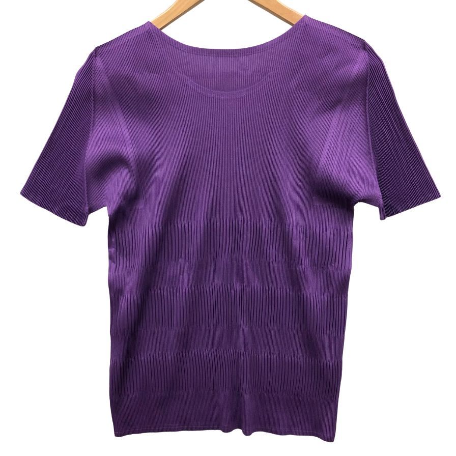 極美品◆プリーツプリーズ イッセイミヤケ 半袖カットソー パープル レディース サイズ3 PP93-FK882 PLEATS PLEASE ISSEY MIYAKE 【AFB16】
