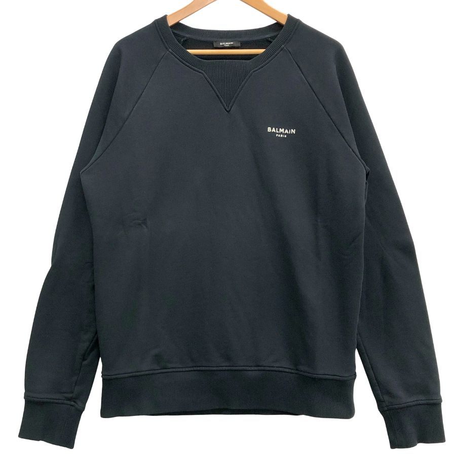 美品◆バルマン トレーナー スウェット ワンポイントロゴデザイン ブラック サイズL メンズ BALMAIN 【AFB24】