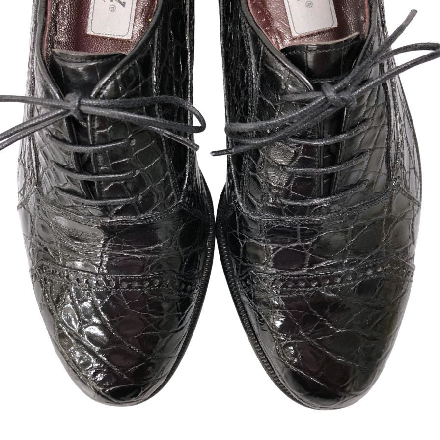 バリー レザーシューズ パンチドキャップトゥ クロコダイル レザー ブラック サイズUK7.5 BALLY 約26.0cm【AFC8】
