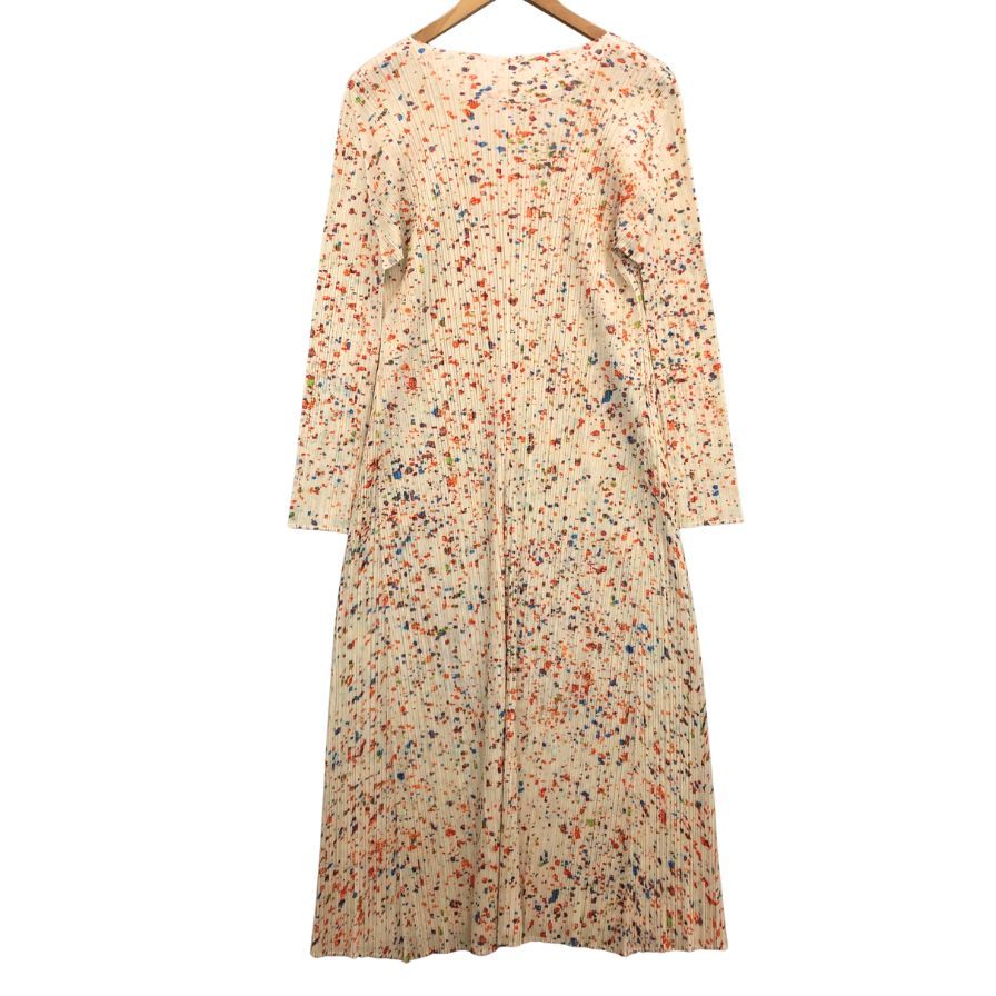 極美品◆プリーツプリーズ ロングワンピース 総柄 ENCHANTプリント ベージュ系 サイズ4 レディース PP23JH725 PLEATS PLEASE ISSEY MIYAKE 【AFB26】