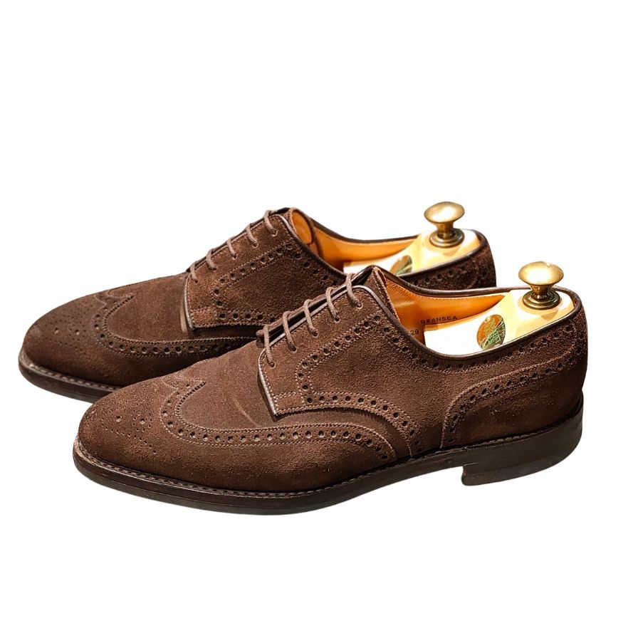 クロケット&ジョーンズ レザーシューズ SWANSEA ウイングチップ スエード ダークブラウン サイズUK7.5E メンズ CROCKETT&JONES ビジネスシューズ 約26.0cm【LA】【中古】