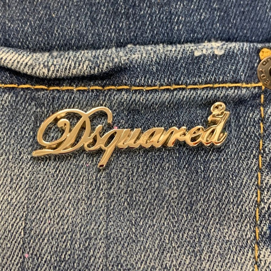 ディースクエアード デニムパンツ cool girl jean S75LA0628 ロゴ金具 ペイント加工 クラッシュ加工 コットン ポリウレタン ブルー系 レディース サイズ40 DSQUARED2 【AFB30】
