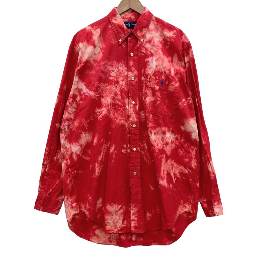 美品◆ラルフローレン 長袖シャツ ボタンダウン 総柄 レッド系 メンズ サイズM Ralph Lauren 【AFB20】