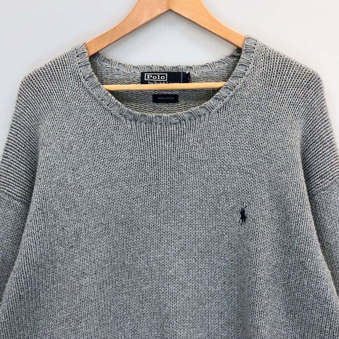 中古◆ポロ ラルフローレン ハンドニット グレー コットン メンズ サイズL Polo Ralph Lauren 【AFB38】