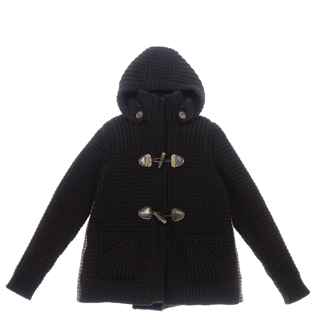 中古◆バーク ダッフルコート ニット ダウン切替 チェック レディース サイズS ブラック Bark【AFB48】