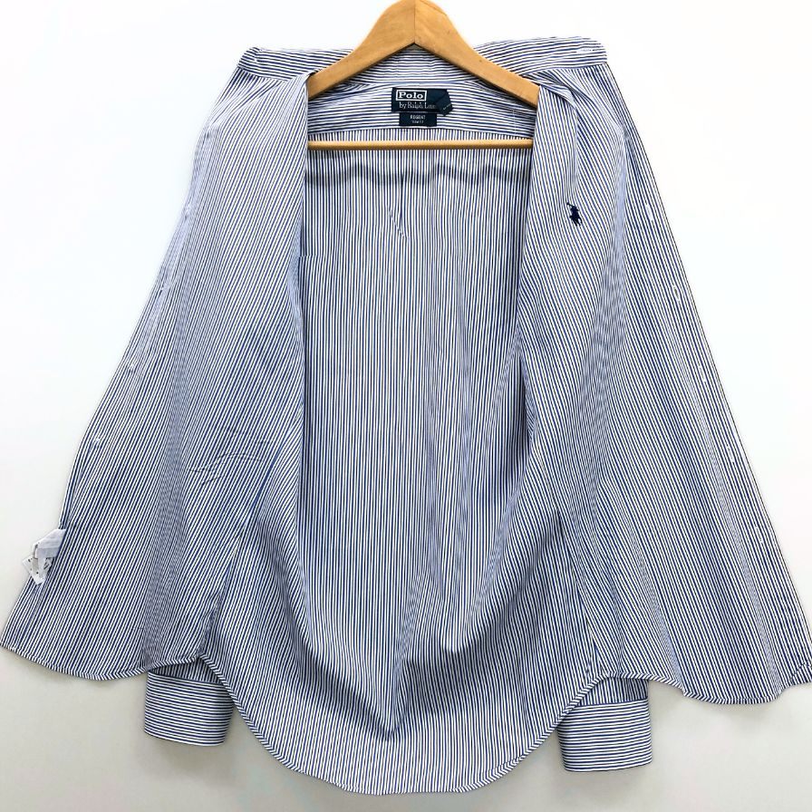 美品◆ポロ ラルフローレン 長袖シャツ 胸刺繍 ストライプ メンズ サイズ14 1/2 POLO RALPH LAUREN 【AFB17】