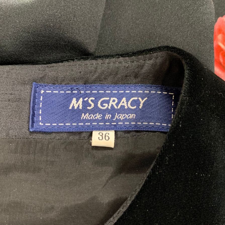 極美品◆エムズグレイシー ワンピース ロングスリーブ ベロア 切替 花柄 ブラック レディース サイズ36 M’s GRACY 【AFB24】