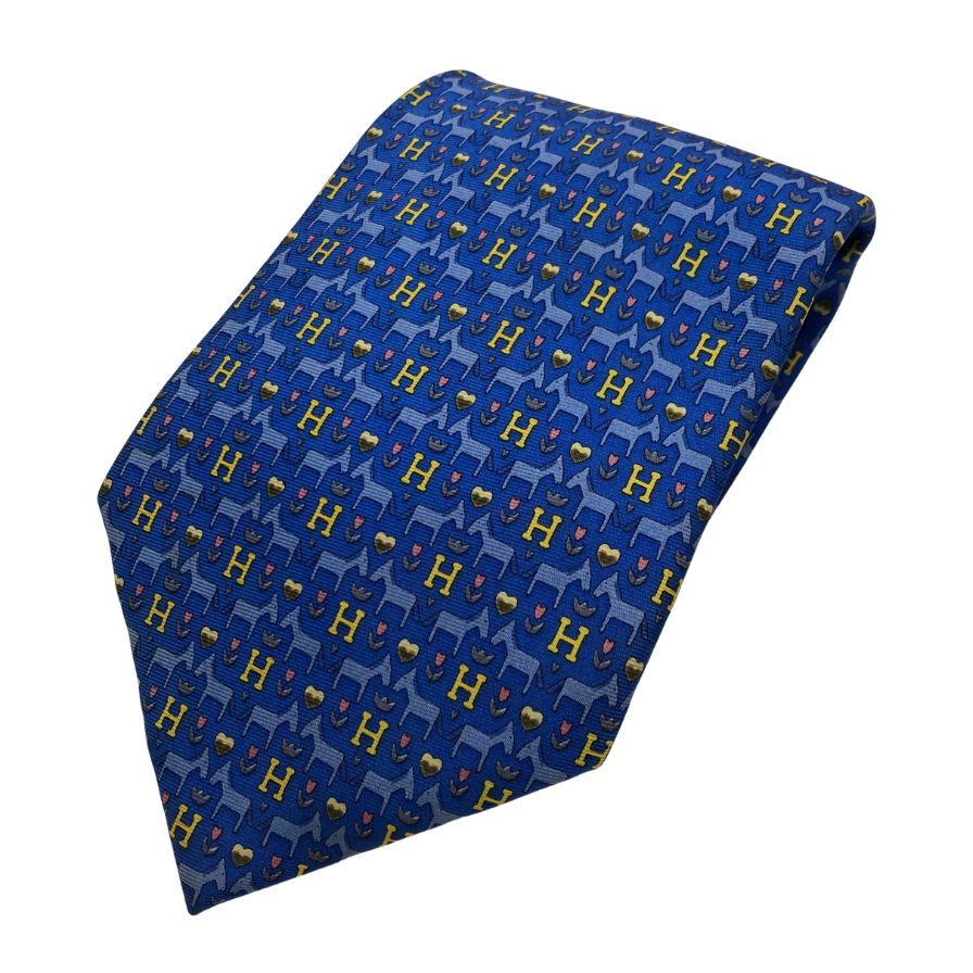 美品＊ネクタイ エルメス エルメス HERMES ネクタイ (Bleu ， 蹄鉄柄 ， シルク100%)