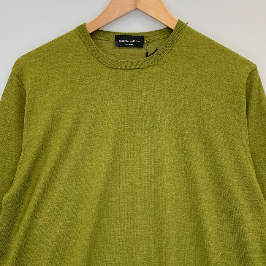 極美品◆ロベルトコリーナ ニット セーター ハイゲージ カシミア シルク グリーン メンズ サイズ48 roberto collina 【AFB12】