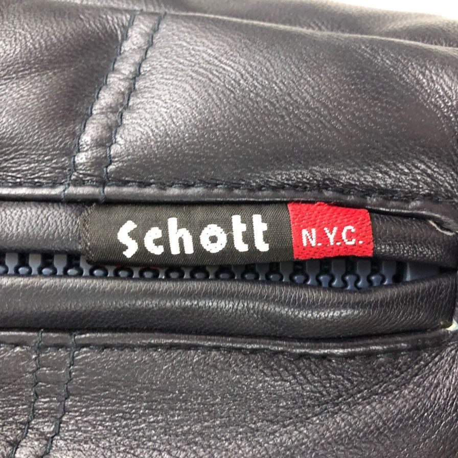 中古◆ショット ダウンジャケット モーターサイクルジャケット ラムレザー IDEALジップ サイズM ネイビー メンズ Schott 【AFG1】