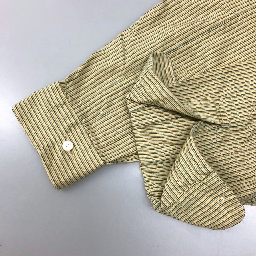 中古◆ダブルアールエル ラルフローレン 90S ストライプシャツ 三ツ星タグ ベージュ サイズM メンズ RRL RALPH LAUREN 【AFB37】