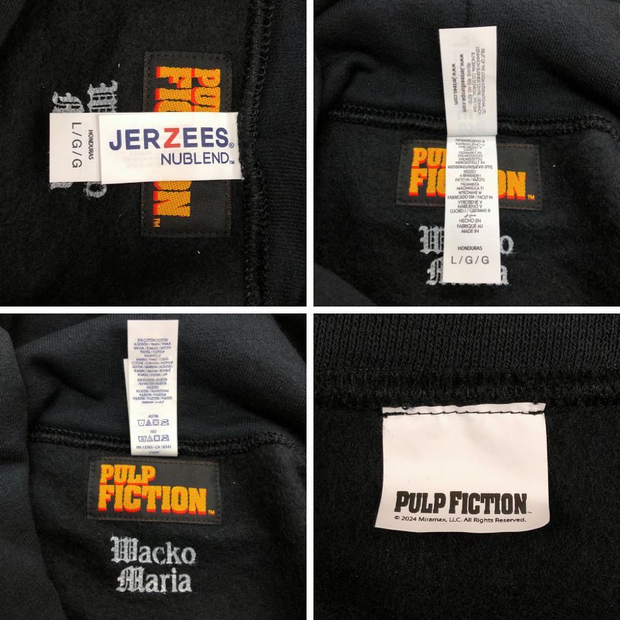 極美品◆ワコマリア×パルプフィクション パーカー プルオーバー コットン ブラック サイズL メンズ WACKO MARIA × PULP FICTION 【AFB19】