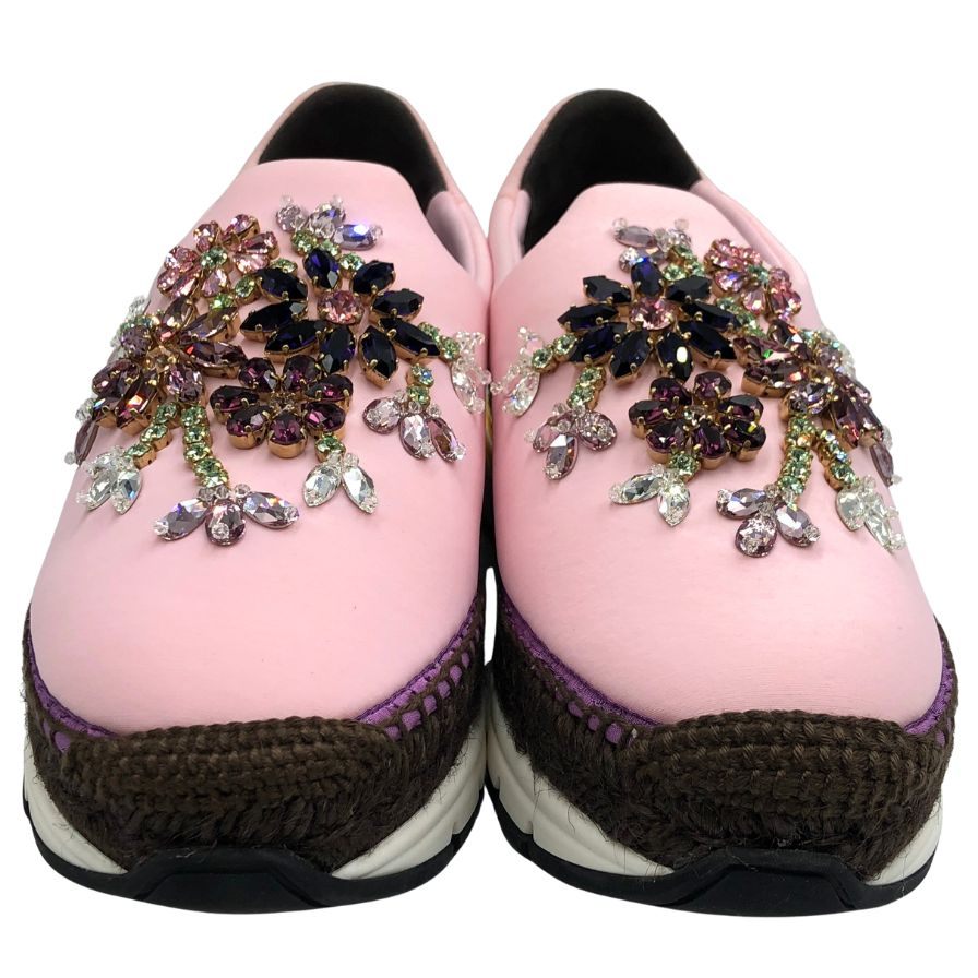 ドルチェ&ガッバーナスニーカー エスパドリーユ フラワービジュー 厚底 ピンク レディース サイズ38 DOLCE&GABBANA 約24.5cm【AFD5】